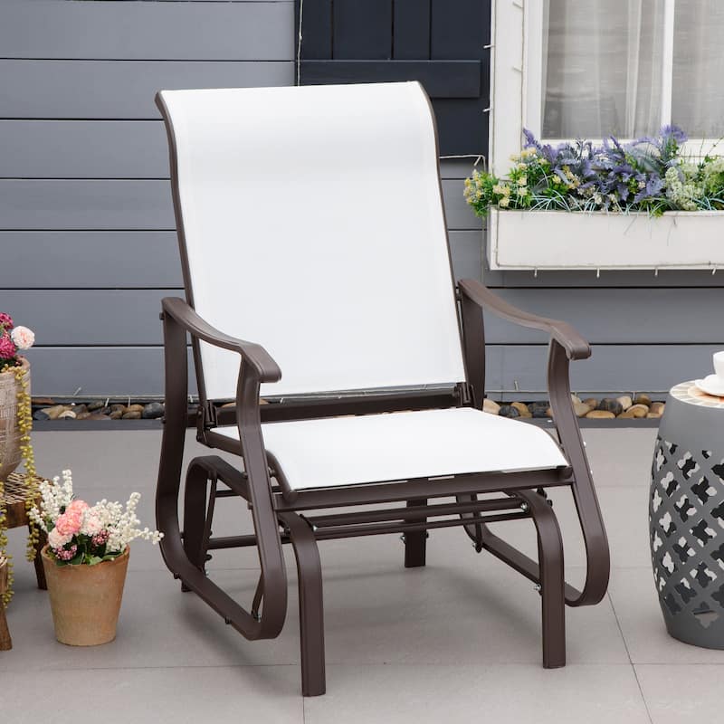 Outsunny Outdoor Swing Glider Chair, Patio Mesh Rocking Chair with Steel Frame for Backyard, Garden and Porch - Cream White