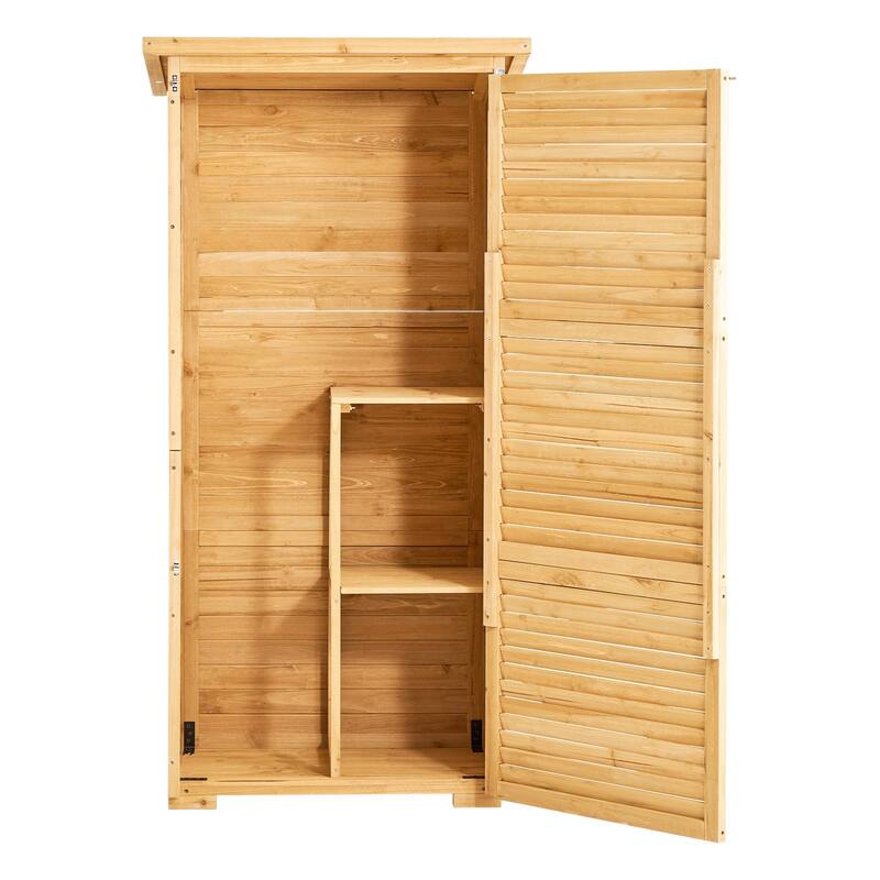 Outdoor Wooden Storage Shed Waterproof Garden Tool Cabinet with Lock - 31.5 x 19.7 x 63.8 inch - Natural