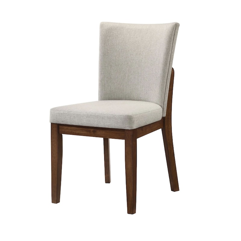 Lere Dining Chair Set of 2, Beige Fabric, Antique Style Brown Wood