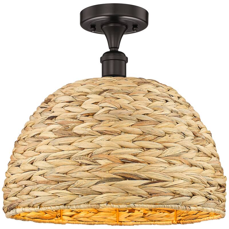 Innovations Lighting Endless Possibilities Edison - Woven Rattan - 1 Light 16" Semi-Flush Mount - Oil Rubbed Bronze