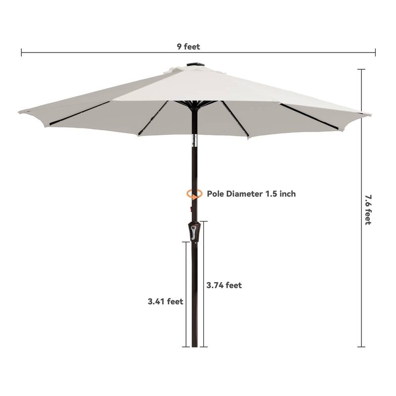 9ft Patio Market Umbrella with LED Lights,Crank & Tilt