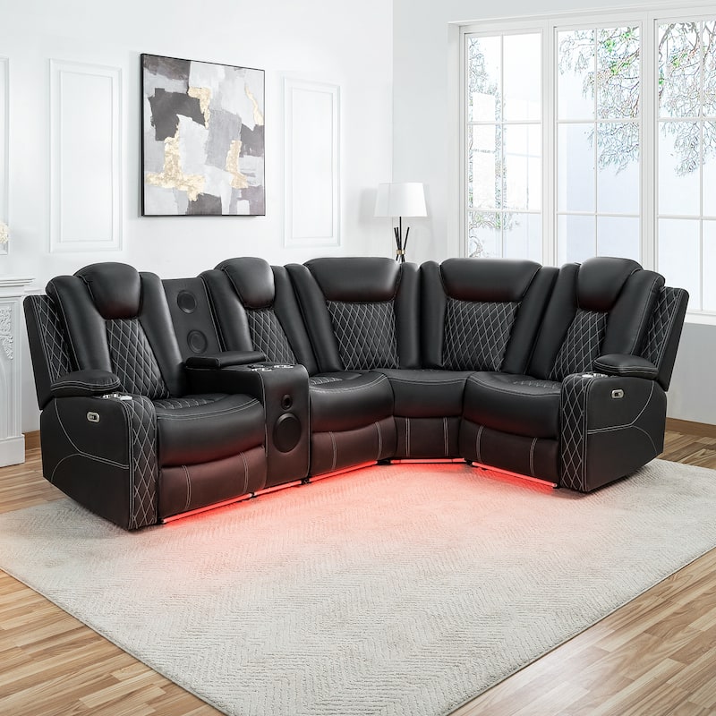 Premium Air Leather Home Theater Loveseat with LED Lights, Recliner with Built-in Speakers & Wireless Charging