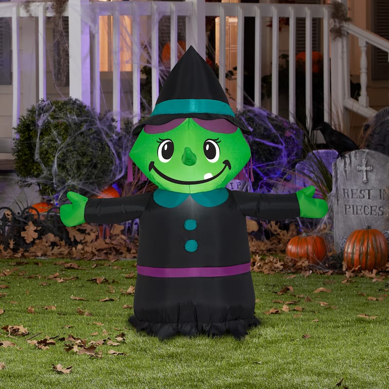 Gemmy Airblown Inflatable Little Witch, 3.5 ft Tall, Black