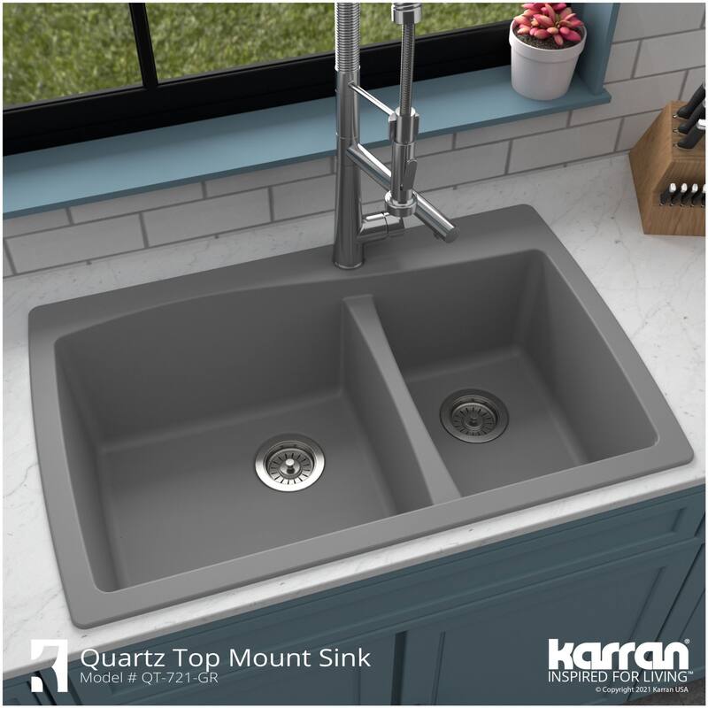 Karran USA QT-721-PK1 Quartz QT 34" Drop In Double Basin Quartz