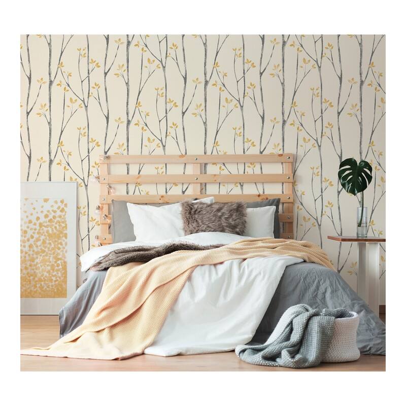 Brewster Ingrid Mustard Scandi Tree Wallpaper - 20.5 x 396 x 0.025