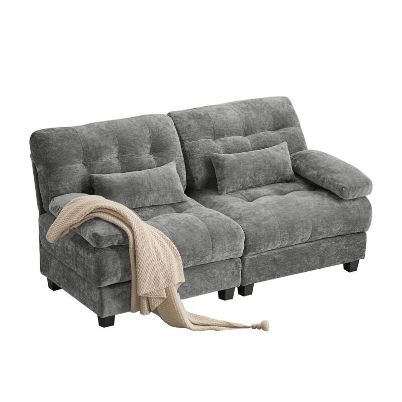 GDFStudio - 4-Piece Adjustable Backrest 67" Chenille Loveseat Sofa with 2 Throw Pillows