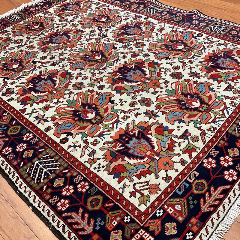 HERAT ORIENTAL Vintage 1920s Handmade Karaja Wool Rug - 5'2" x 6'11"