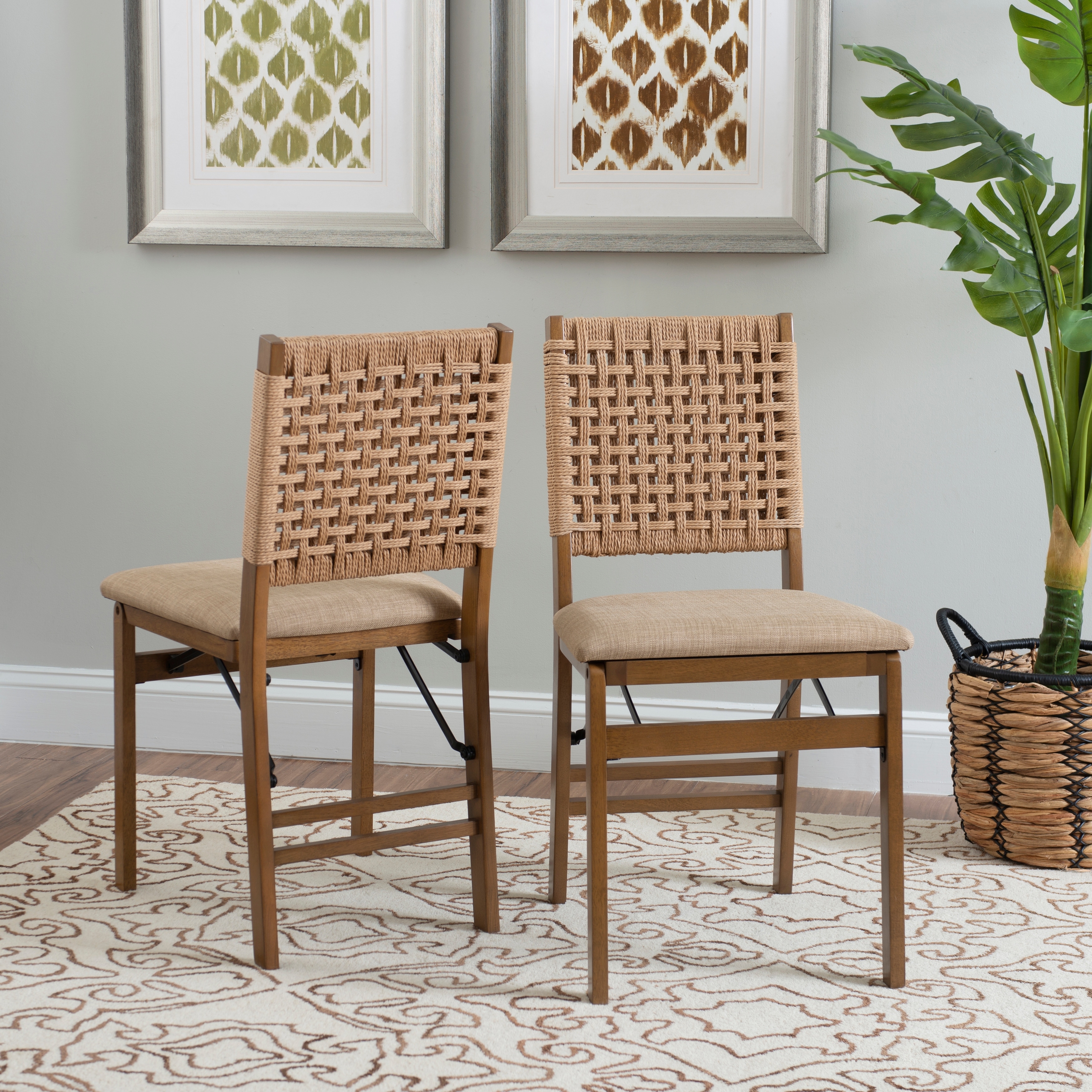 Linon Joslyn Natural Woven Back Folding Dining Chair (Set of 2)
