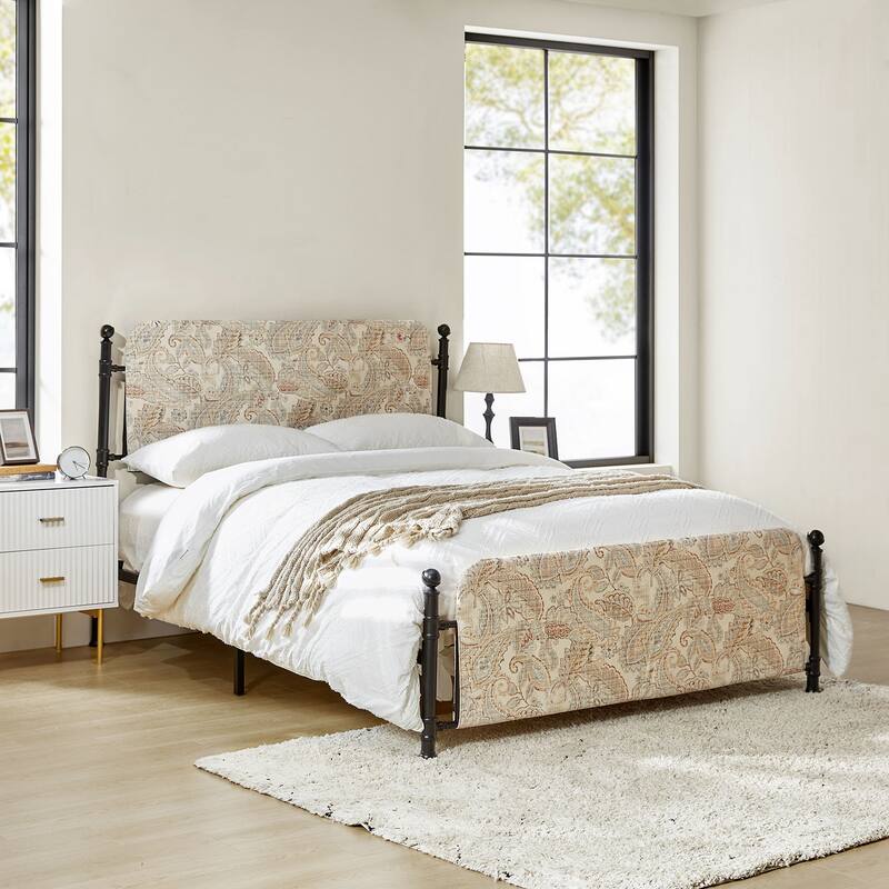 Diana Transitional 62" Floral Upholstered Platform Metal Bed Frame with Washable Slipcover by HULALA HOME