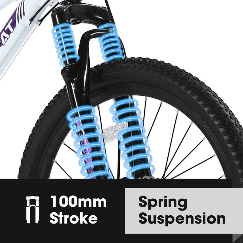 Mountain Bike - Shimano 21 Speeds, Dual Disc Brakes, Front Suspension, Girls/Teenagers/Women, White/Pink - 24