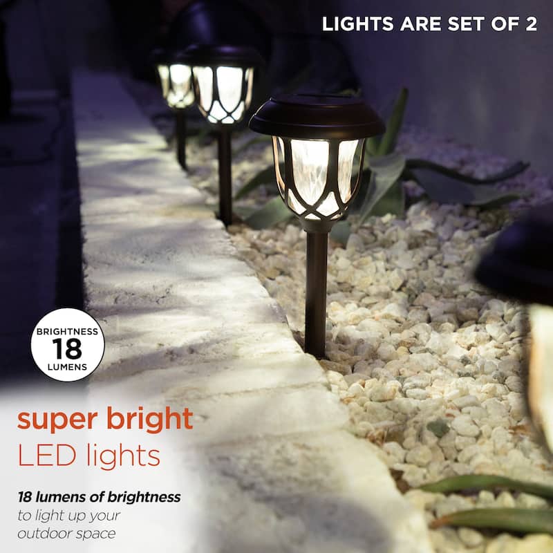 Alpine Corporation 17" Tall Super Bright High Lumen Outdoor Solar Powered Pathway Light Stakes, Bronze (Set of 2)