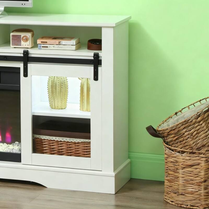 Farmhouse Fireplace TV Stand for TVs up to 80", TV Console TV Cabinet with 36" Electric Fireplace