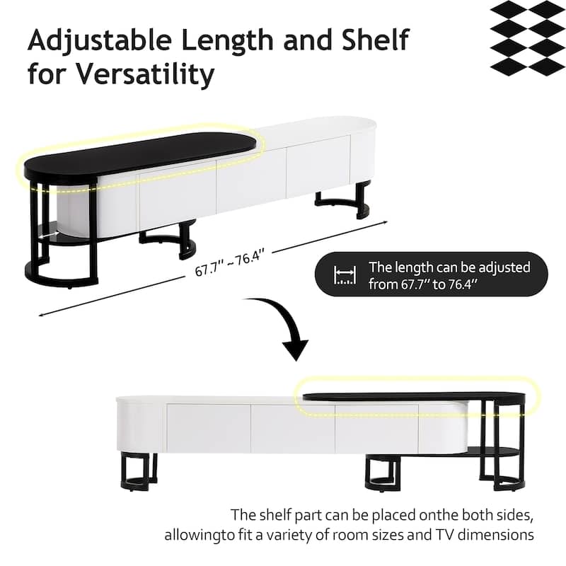 67.7"-76.4" Extendable TV Stand for TVs up to 75'', Media Console Table w/ 3 Drawers, TV Media Center w/ Adjustable Legs