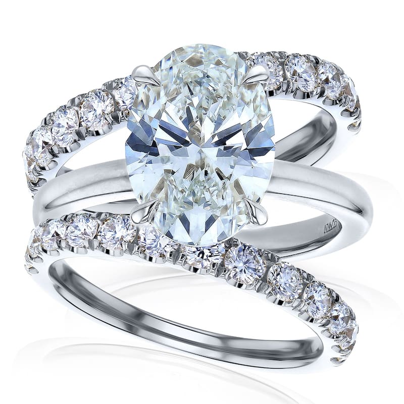 Kobelli 6.1 Carats Oval Lab Grown Diamond Certified 14k Solid Gold Drape Halo Jovie 3pc Bridal Set