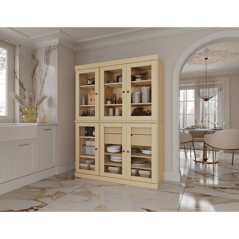 Palace Imports 100% Solid Wood 48.5" Pantry China Cabinet with Clear Glass Doors, 2-Drawers and Adjustable Shelves - Yellow
