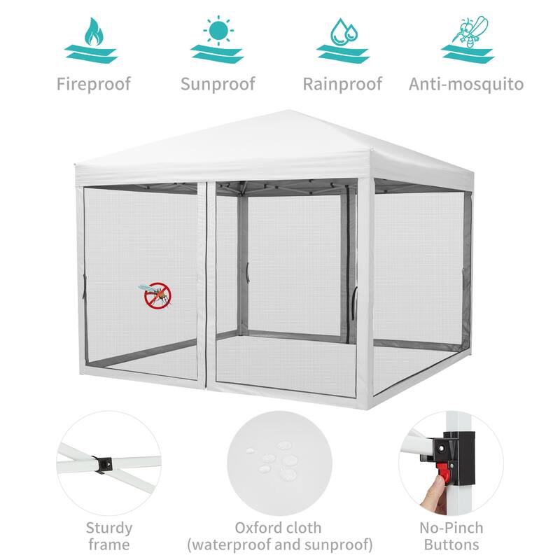 10x10 FT Pop Up Canopy Tent with Mosquito Netting, Adjustable Height, Portable Sun Shelter with Wheeled Bag
