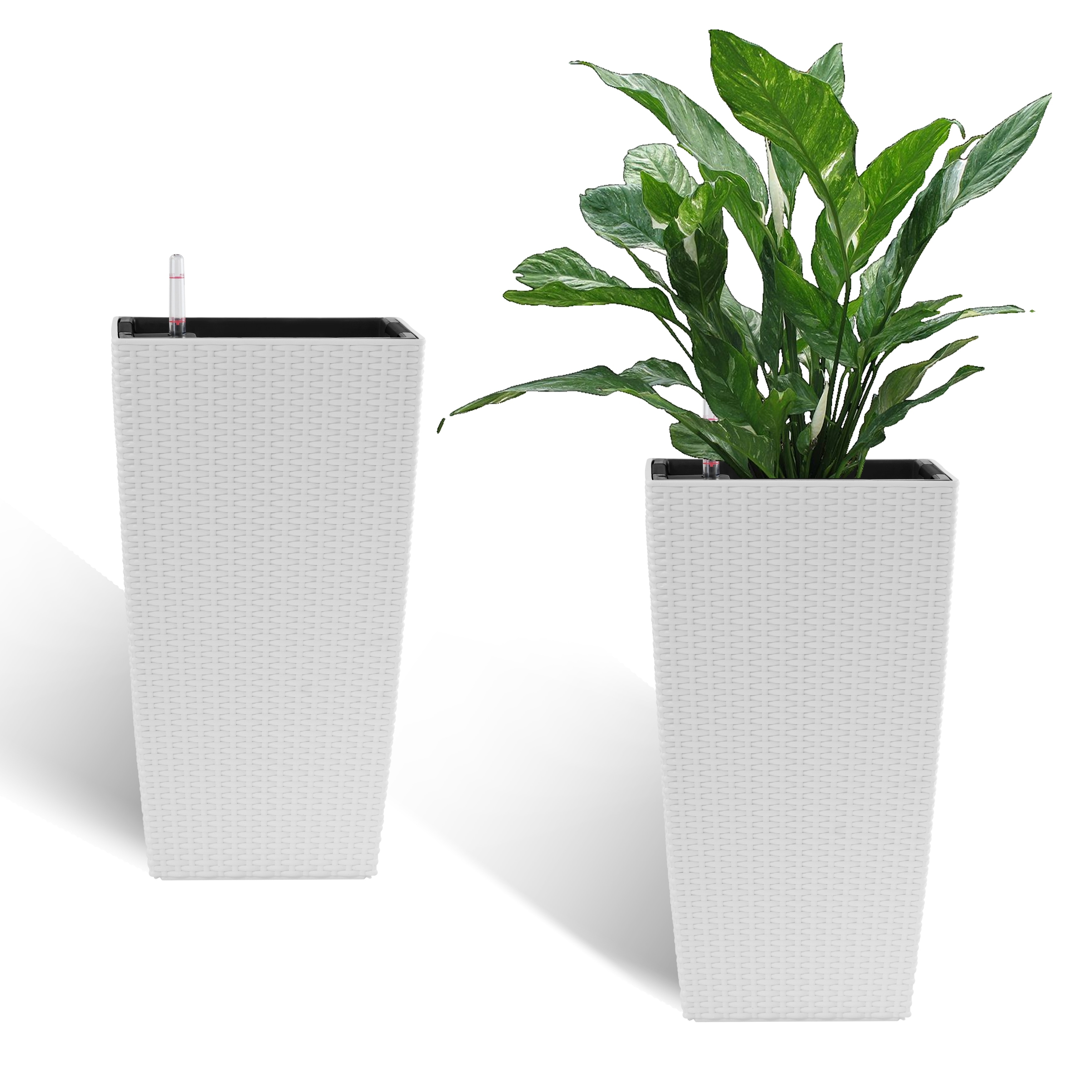 Automatic Watering Planter with Dual-Basin and Imitation Rattan Finish