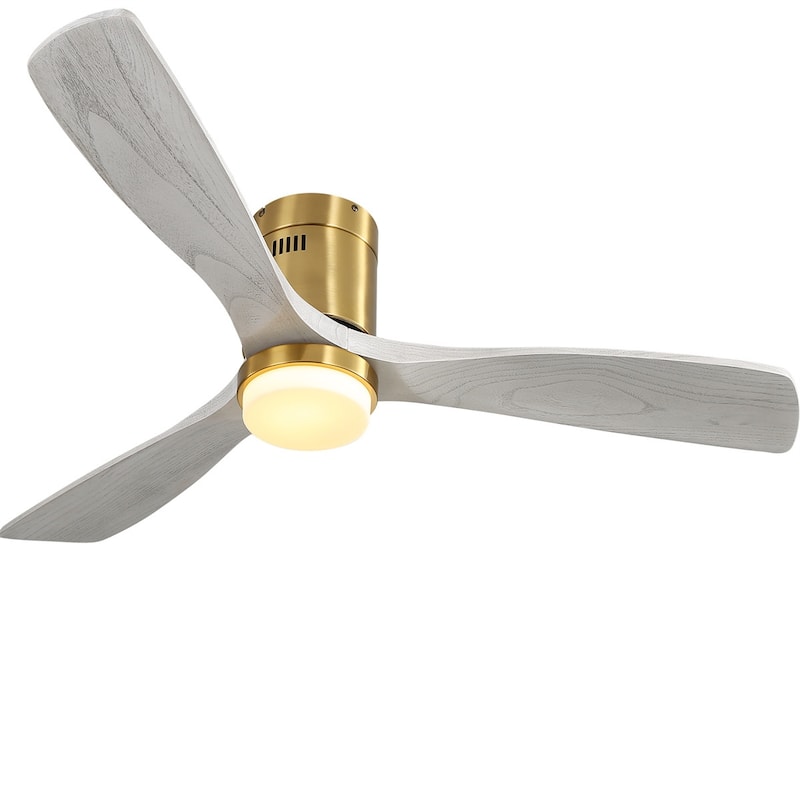 52" Wood Blades Integrated Dimmable LED Ceiling Fan with Light and Remote - Flush Mount