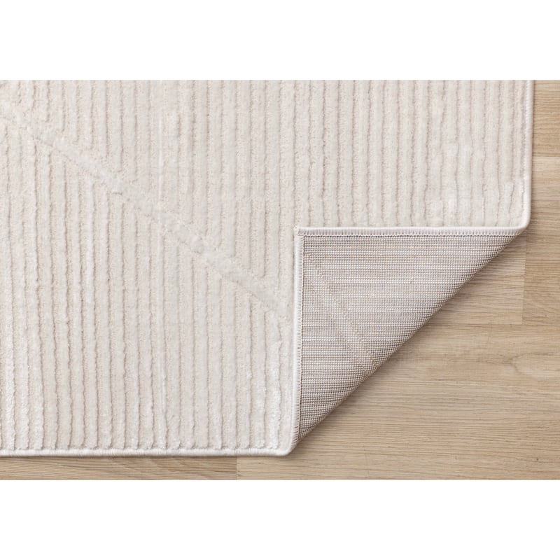 Leonardo White Grey Striped Trellis Neutral Area Rug