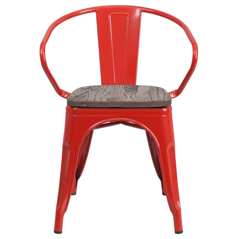 4 Pk. Metal Chair with Wood Seat and Arms