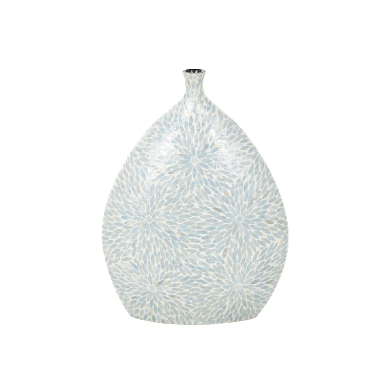 Mother of Pearl Shell Floral Handmade Large Mosaic Decorative Vase with Cream Underlay - Light Blue - Roche River Decor - Light Blue