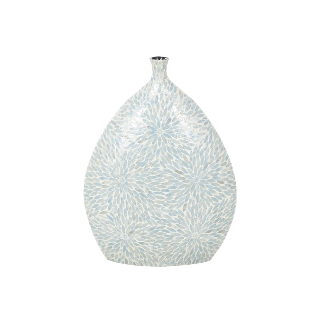 Mother of Pearl Shell Floral Handmade Large Mosaic Decorative Vase with Cream Underlay - Light Blue - Roche River Decor