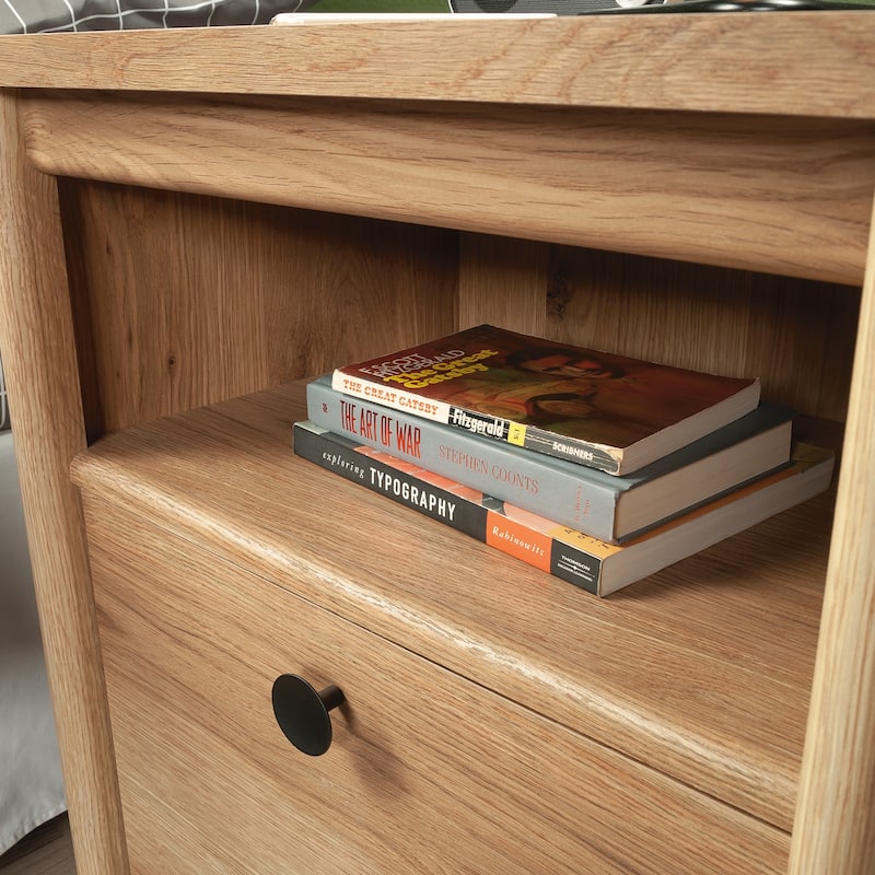 Engineered Wood Vintage Night stand with Open Shelf and Smooth Drawer, Brown