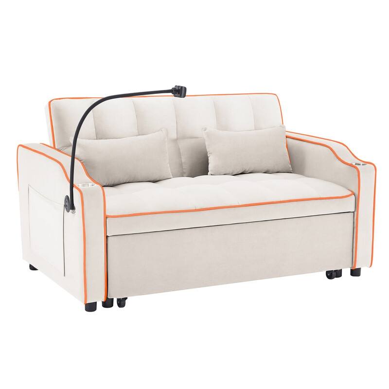 54.7" Velvet Double Upholstered Sofa Bed - Pink - Beige