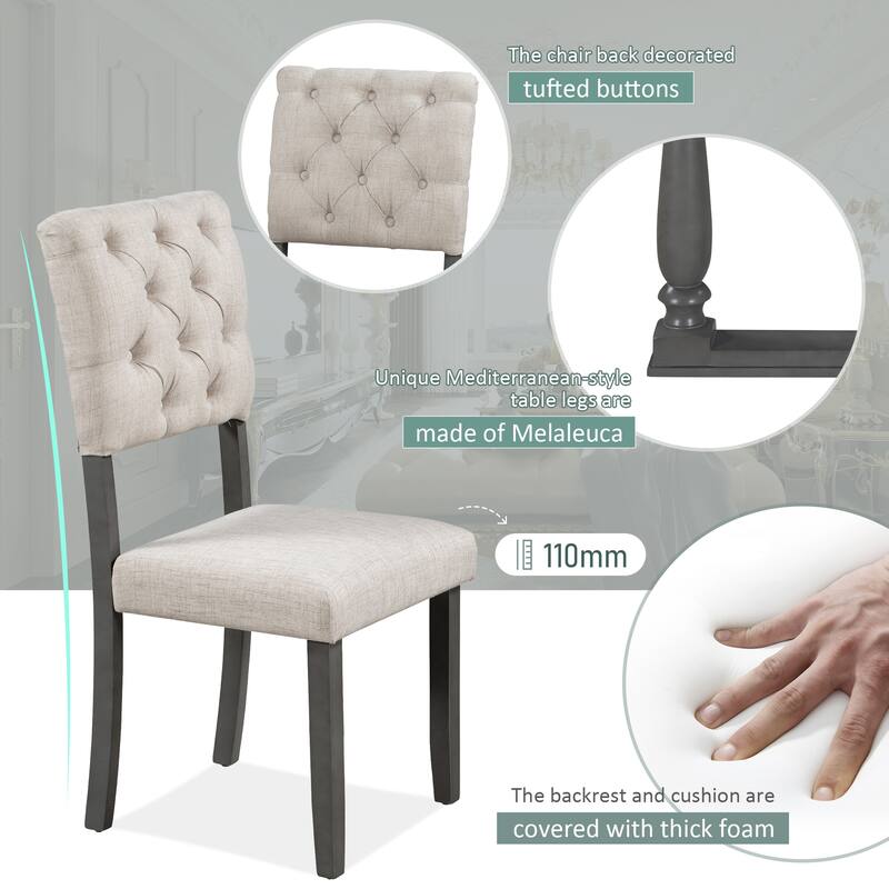 6-Piece Dining Table Set with Button-Tufted Backs Chairs, Kitchen Table Set for 6, Thick Sponge Cushion Chairs & Bench