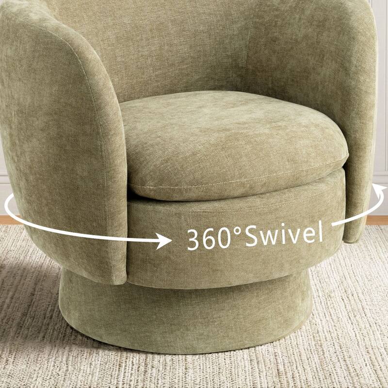 Modern Upholstered Swivel Barrel Accent Chair with Curved Back
