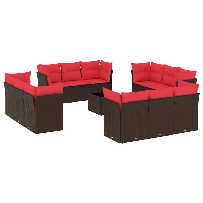 vidaXL 12 Piece Patio Sofa Set with Cushions Black/Brown/Gray Poly Rattan - 24.4 x 24.4 x 27.2