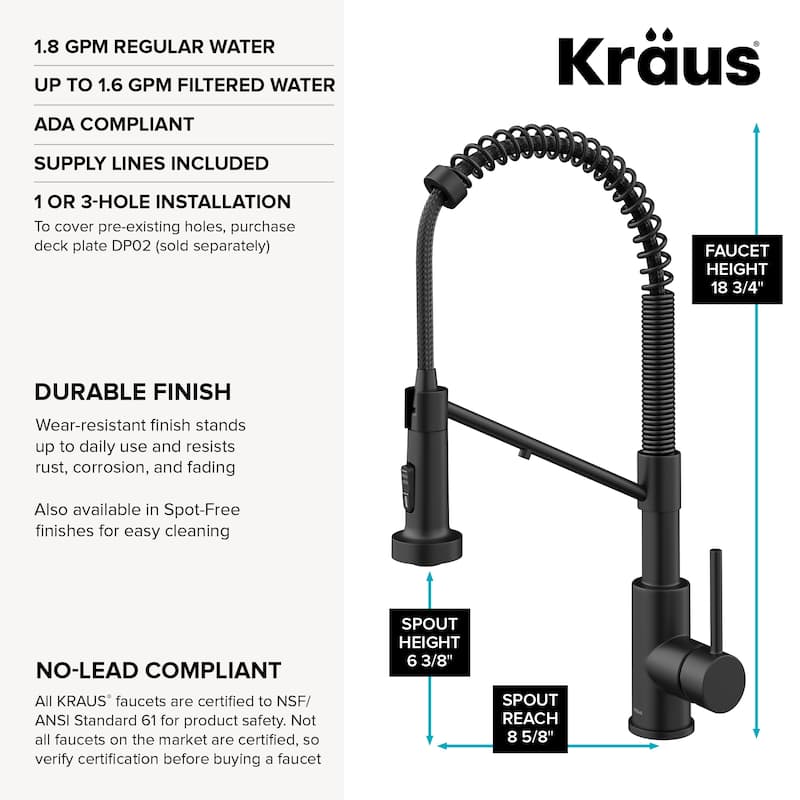 Kraus Bolden 2-Function 1-Handle Commercial Pulldown Kitchen Faucet