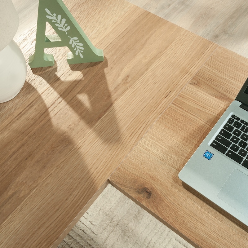 Wood L-Shaped Desk with Small Drawer, Brown