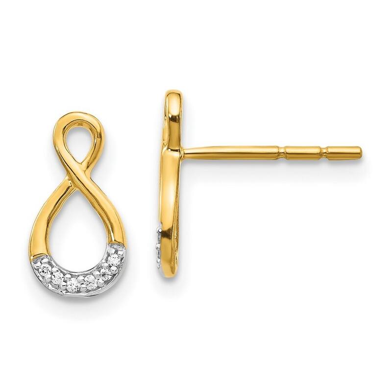 Curata 14k and Rhodium Diamond Post Earrings - 12x6mm Wide