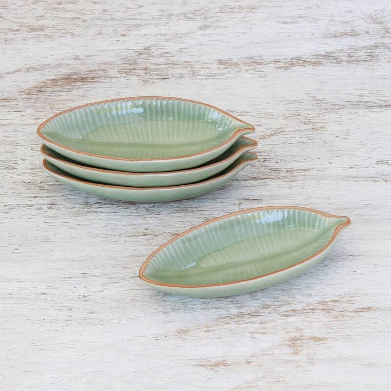 Novica Handmade Festive Banana Celadon Ceramic Appetizer Bowls (Set Of 4)