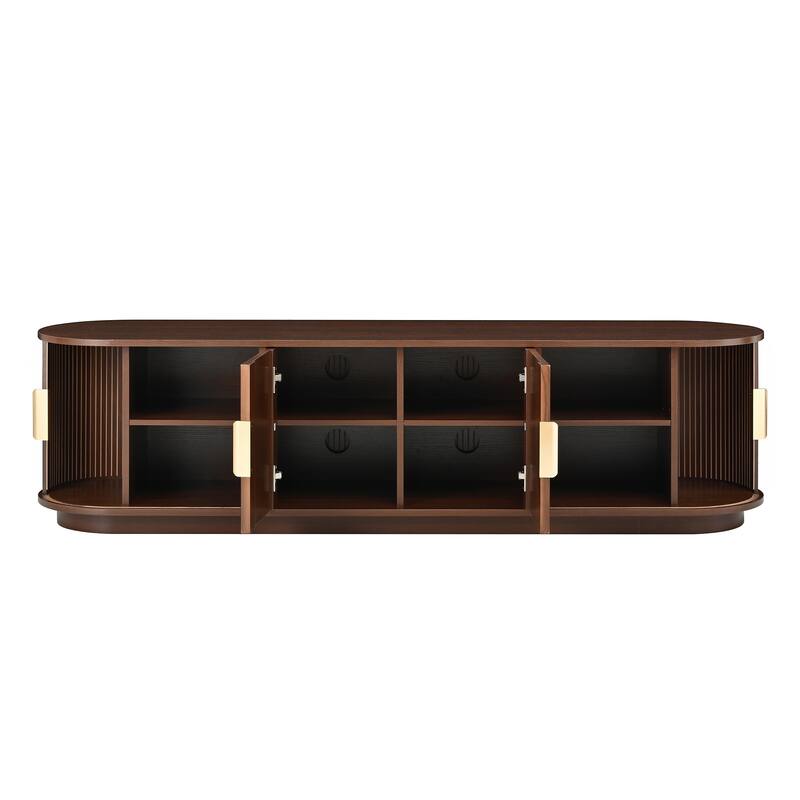Wooden TV Stand with Sliding Tambour Door for TVs up to 75", Fluted TV Cabinet Media Console Table for Living Room