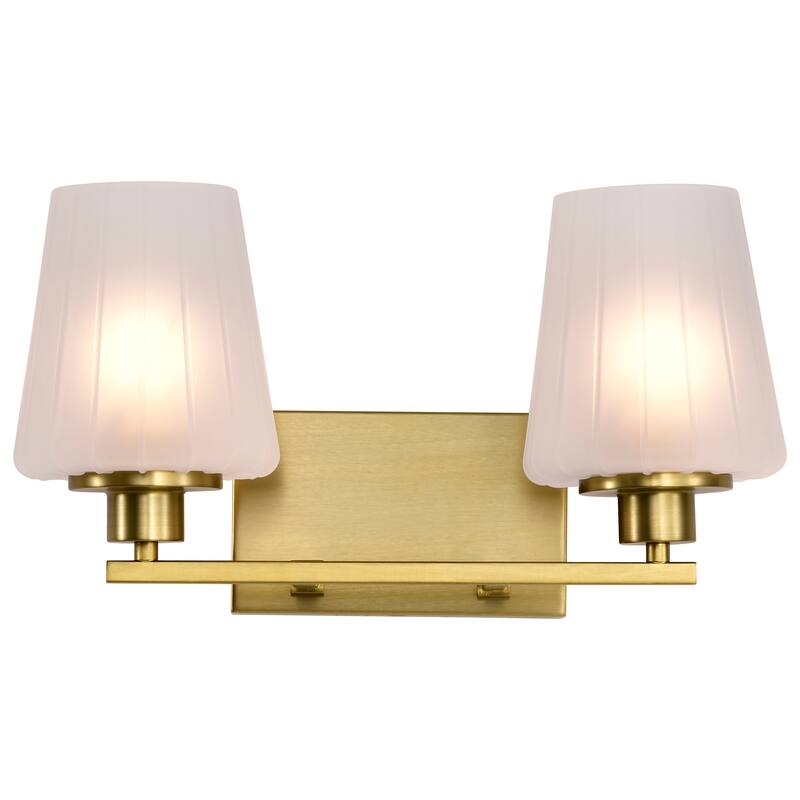 Lune 2 Light Vanity Vintage Brass Finish Etched White Glass - Vintage Brass