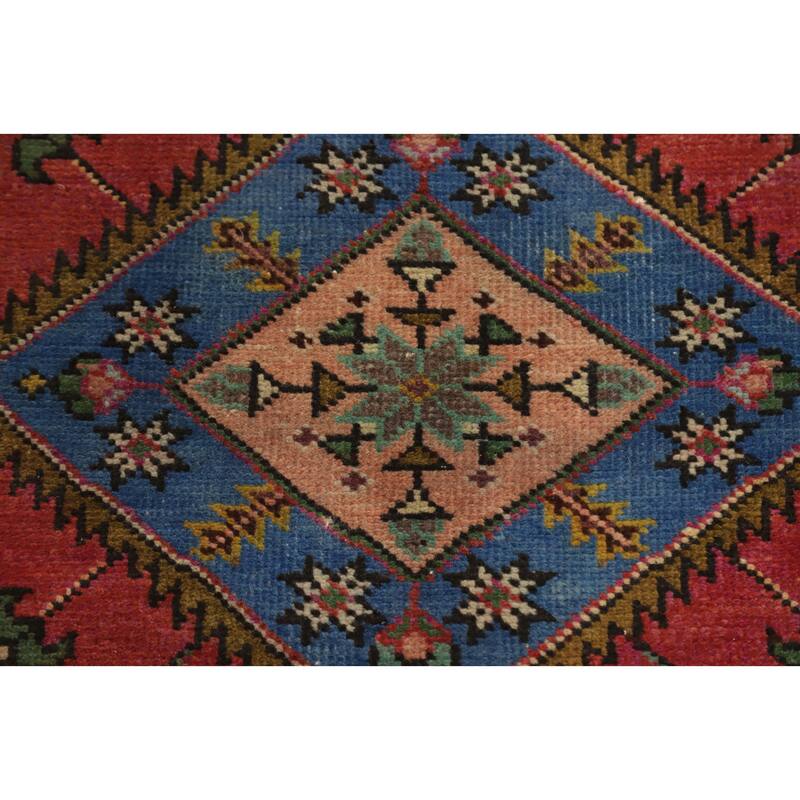 Hand Knotted Oriental 100% Wool Carpet Traditional Geometric Coral Tabriz Runner Rug - 12' 5'' X 3' 3''