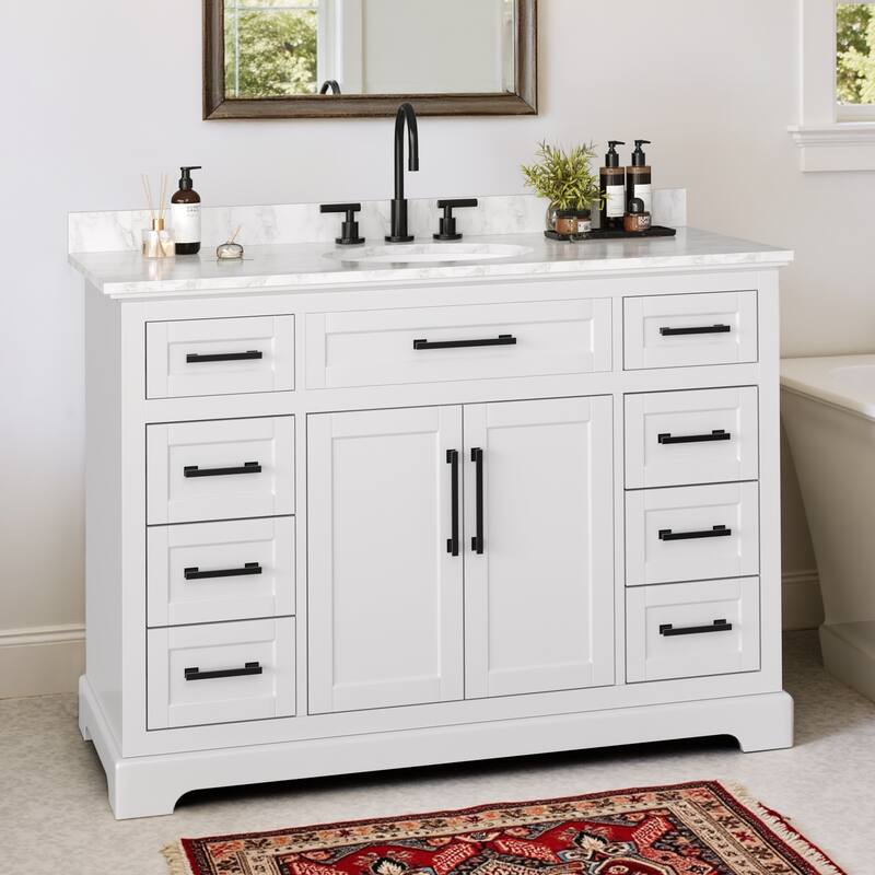 Bathroom Vanity with Marble Top and Sink - White - 48"W