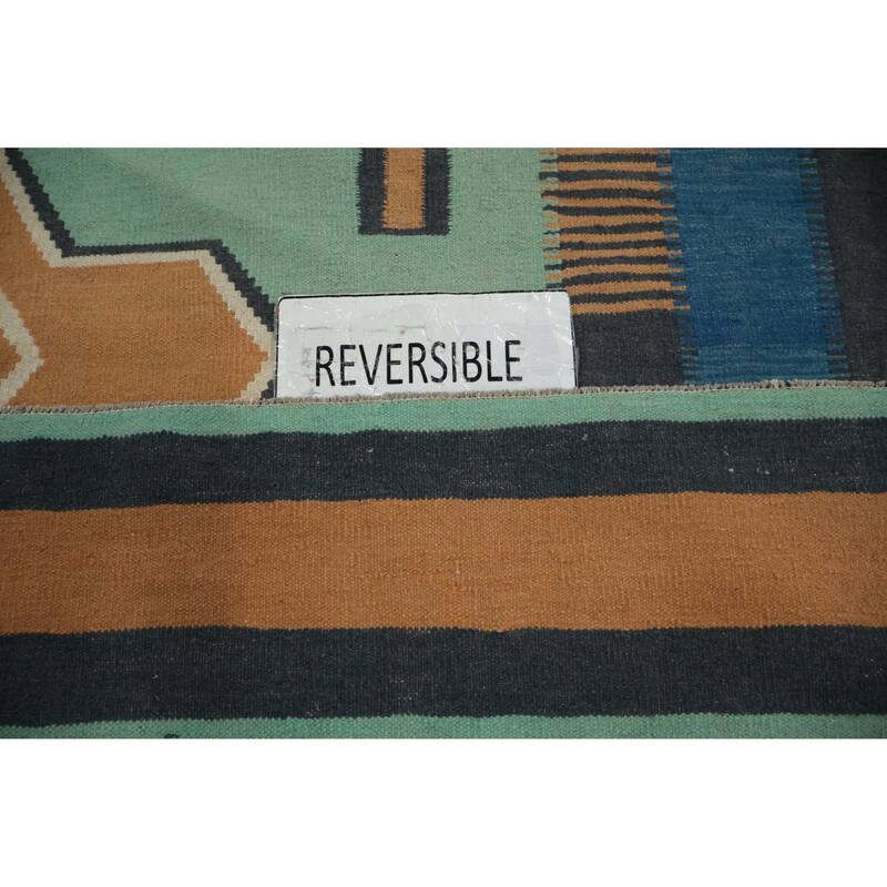 Hand Woven Oriental 100% Wool Carpet Southwestern Tribal Green Kilim Area Rug - 16' 6'' X 10' 0''