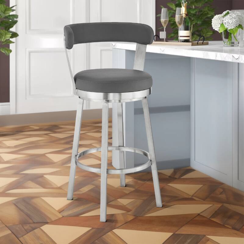 Swivel Barstool with Curved Open Back and Metal Legs