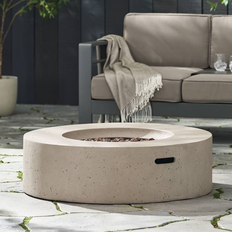 39.2 in. W x 39.2 in. D x 11.5 in. H Round Propane Burning Outdoor Fire Pit in Light Grey