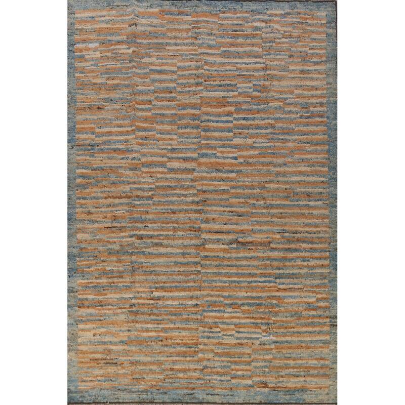 Striped Moroccan Oriental Area Rug Handmade Wool Carpet - 6'9" x 9'9"