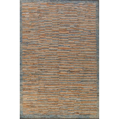 Striped Moroccan Oriental Area Rug Handmade Wool Carpet - 6'9" x 9'9"
