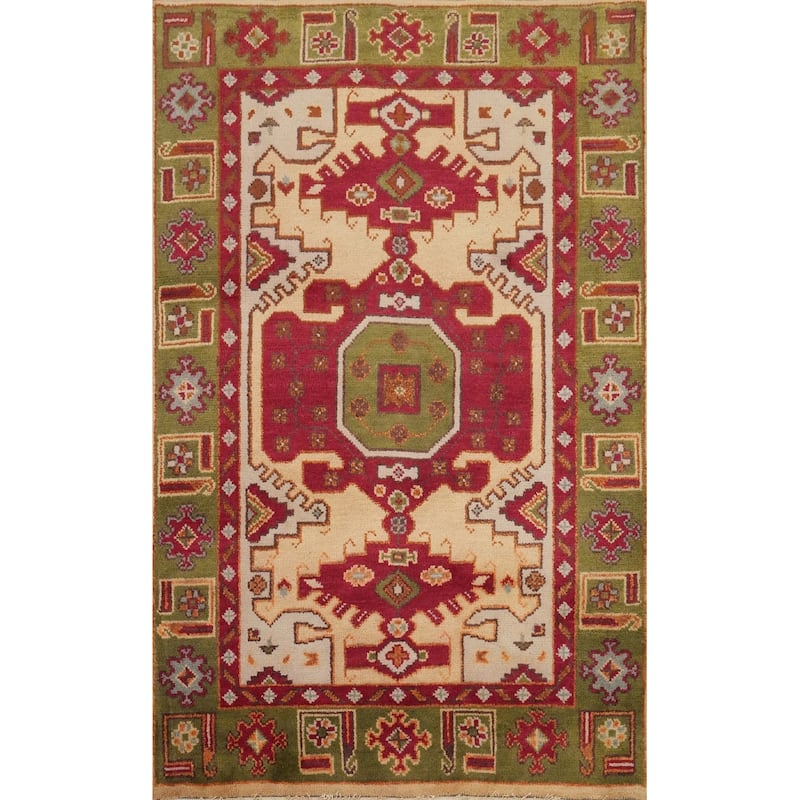Hand Knotted Oriental 100% Wool Carpet Traditional Medallion Yellow & Gold Kazak Area Rug - 5' 9'' X 4' 0''