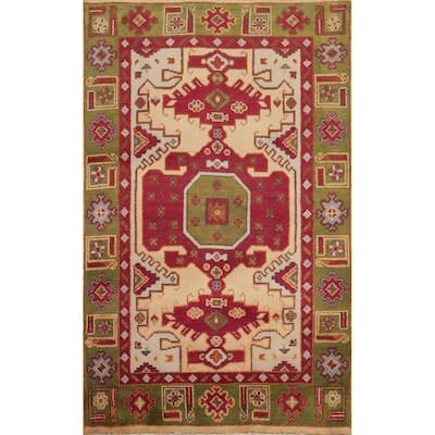 Hand Knotted Oriental 100% Wool Carpet Traditional Medallion Yellow & Gold Kazak Area Rug - 5' 9'' X 4' 0''