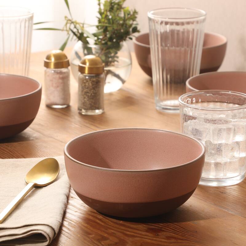 Gibson Elite William Crest 4 Piece Cereal Bowl Set, 6.25" Round Stoneware Reactive Glaze Finish, Soup, Dessert & Snack Bowls