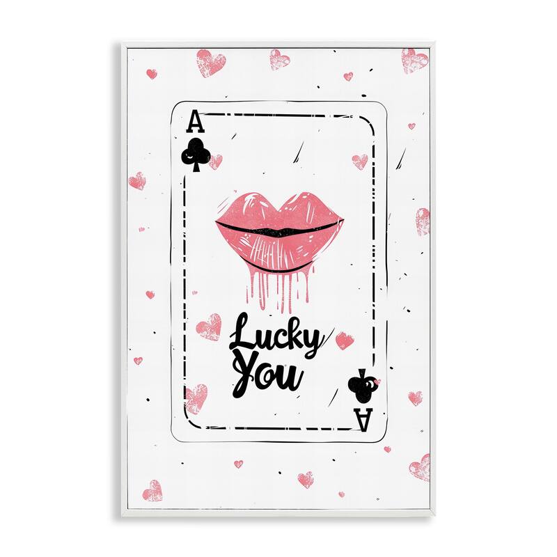 Stupell Lucky You Playing Card Framed Giclee Art Design By LSR Design Studio - 16 x 24 - White