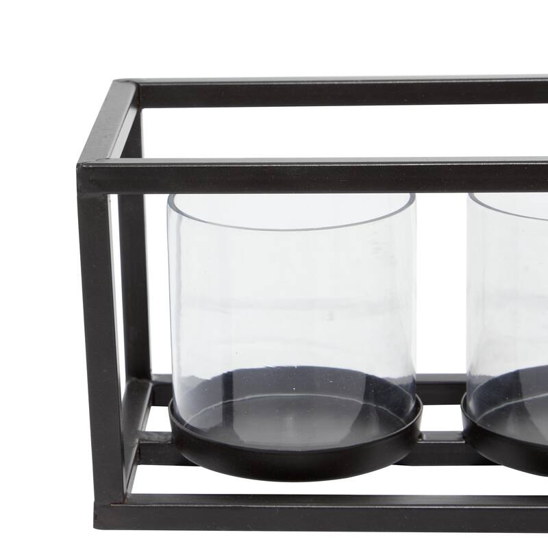 Metal 5 Glass Sleeve Candelabra - Black - Roche River Decor