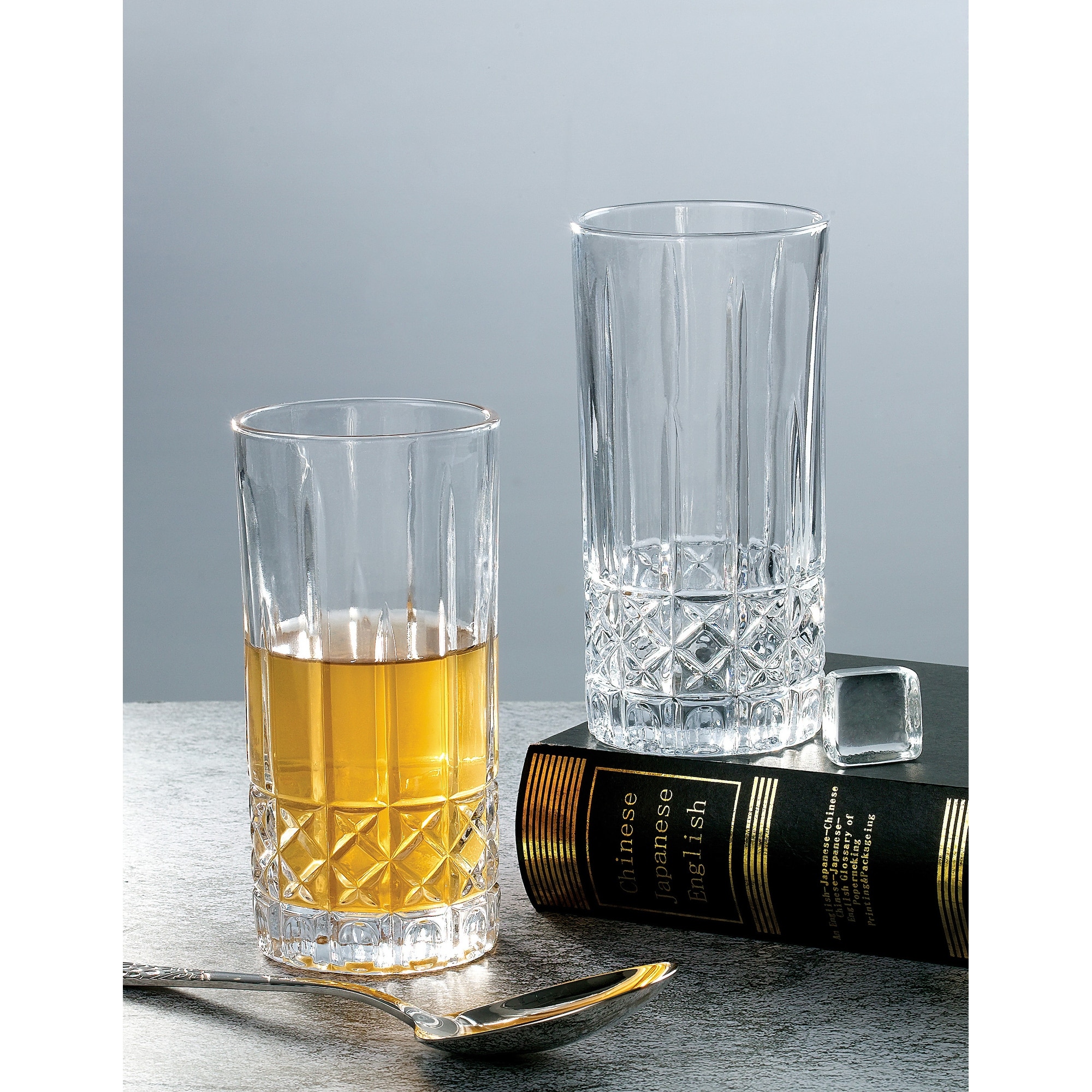Lorren Home Trends Tall 12 Ounce Drinking Glass-Textured Cut Glass